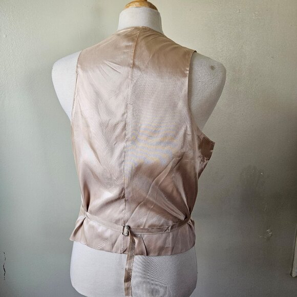 Vintage 70s Mens Brown Striped Shiny Polyester Dress Vest Disco Cinch Medium - Picture 5 of 6